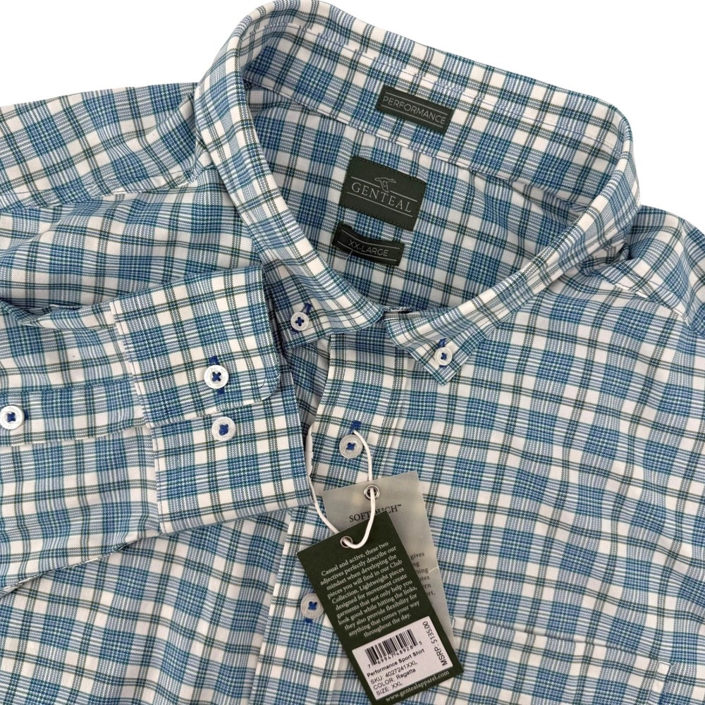Genteal Performance Sport Shirt Softouch Mens XXL Regatta Plaid Blue Green  NWT
